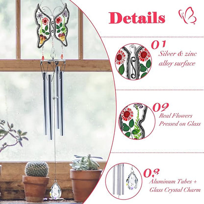 KY&BOSAM Big Butterfly Wind Chime with Crystal Sympathy Wind Spinner Memorial Wind Chime for Loss of Loved One Bereavement Sympathy Memorial Gift for Loss of Mother Father Home Garden Decor