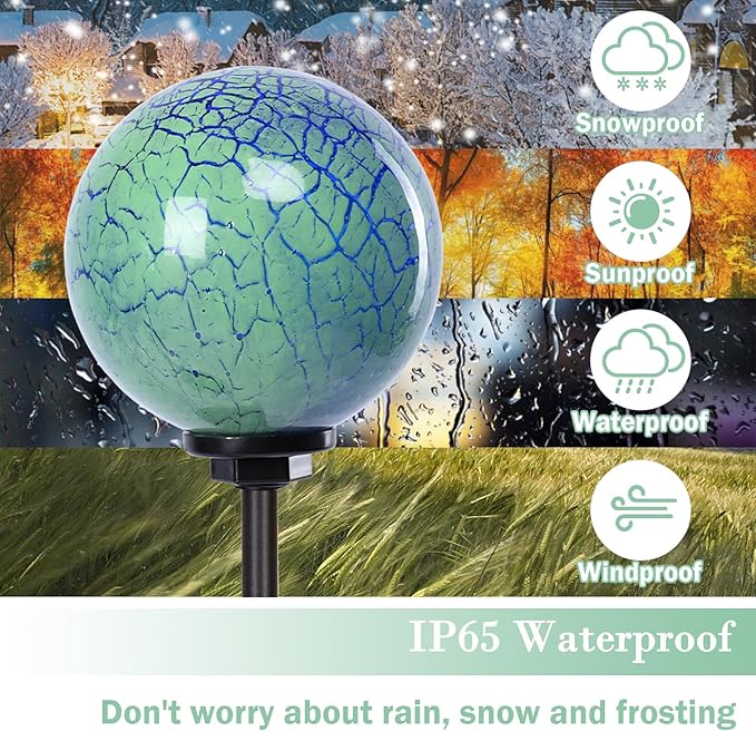 Solar Outdoor Decorative Swirl Solar Garden Stake Glaze Glass LED Garden Globe Lights for Pathway Yard Lawn Decoration Green 1 Pack