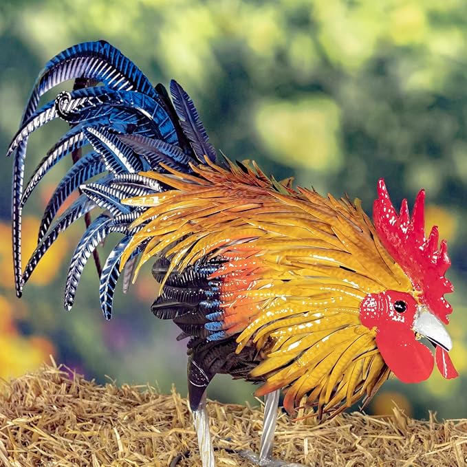 Zaer Ltd. 2.3 Ft. Tall Fancy Ornate Metal Rooster Statue Decorations (Maxwell)