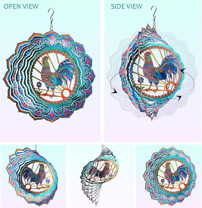 Aoedelyart Rooster Wind Spinner for Yard and Garden,12in Wind Spinners Outdoor Rooster Gifts,Chicken Gifts for Women Mother Grandma Wife Men Father,Garden Decor Metal Hanging Yard Art Wind Sculpture