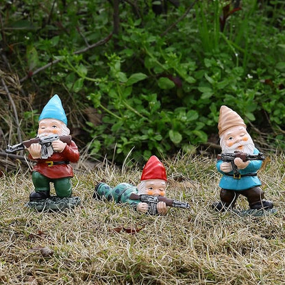 Tirifer 3PCS Garden Gnomes with Gun, Guard Gnome for Garden Military Army Soldiers, Tactical Statue for Indoor Outdoor, Patio, Yard, Lawn, Christmas Ornaments, Home Décor