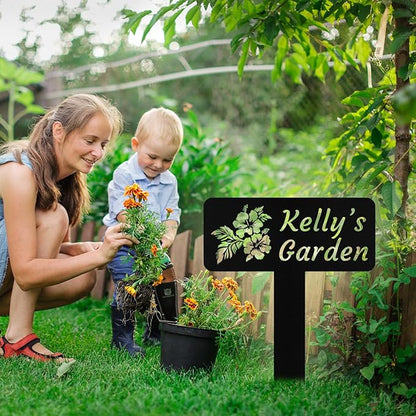 Personalized Metal Garden Signs with Stake, Custom Garden Name Signs for Outside Waterproof, Customized Name Sign Yard Lawn Gardens Decor Gardening Gifts for Moms Grandmas Gardeners