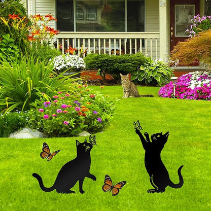 Resama Metal Cat Silhouette Outdoor- 2 Pack Black Cat Silhouette Decorative Garden Statues for Outdoor Decor, Unique Gifts for Cat Lovers, Weather Resistant Lawn Ornaments for Yard and Patio