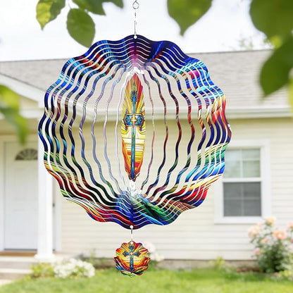 Cross Wind Spinner Outdoor - 12 Inch 3D Christian Cross Hanging Decor, Colorful Christian Metal Spinner Gift, Kinetic Yard Art Ornament for Garden Patio Porch Lawn