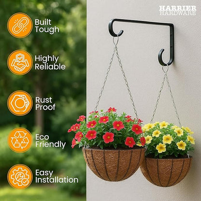Harrier Hardware Metal Plant Hangers Outdoor - Wall Mounted Hanging Plant Bracket, 6 Inches, Set of 2, Ideal for Small Plants, Bird Feeders, Wind Chimes (Black)