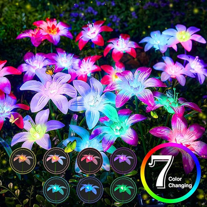 Ahaorigin Solar Garden Lights Outdoor, 6 Pack Blooming Lily Solar Flowers Outdoor Waterproof, 7 Color Changing Bigger Flower Lights for Yard Patio Outside Decorative Mom Gift