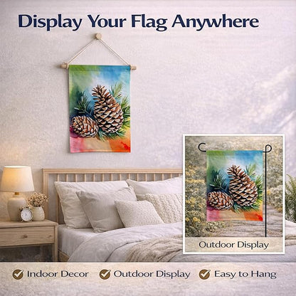 Caroline's Treasures Maine White Pine Cone and Tassels in Watercolor Garden Flag Mailbox Flag Decorative Yard Flag Banner Outside Patio Artwork Yard Flower Beds, Garden Size, Multicolor