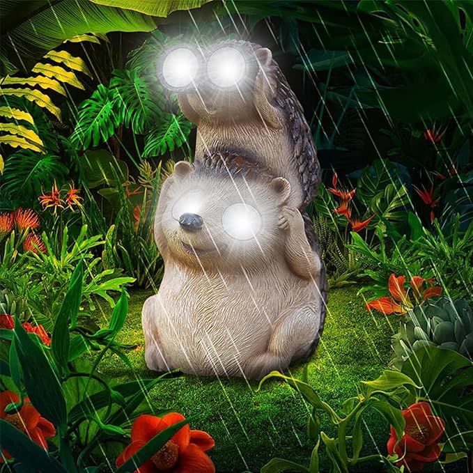 Banax Hedgehog Solar Garden Ornaments, Waterproof LED Garden, Resin Fairytale Art Ornament Outdoor Solar Statues, Hedgehog Statue Gift for Family, Friends & Colleagues Yard Lawn
