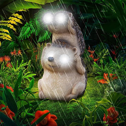 Banax Hedgehog Solar Garden Ornaments, Waterproof LED Garden, Resin Fairytale Art Ornament Outdoor Solar Statues, Hedgehog Statue Gift for Family, Friends & Colleagues Yard Lawn