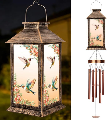 YHmall Wind Chimes for Outside, 37" Memorial Windchimes Outdoors Hummingbird Gifts for Women Mom Grandma, Hanging Lantern Solar Wind Chimes for Outside Home Patio Garden Outdoor Decor