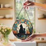 Black Cat Book Lovers Stained Glass Window Hanging, Book Lovers Reader Gifts Suncatchers Sun Catchers Indoor Window Glass Wall Art Decorations, Black Cat Gifts for Women, 7.9x7.9in, Patio