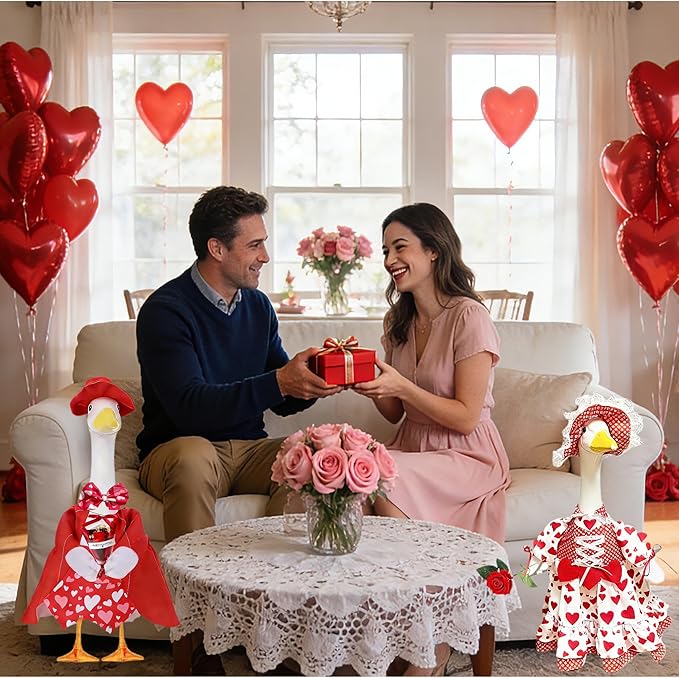 Forever Romance Goose Outfit - Red Tuxedo Holding Flowers for 23" Porch Goose, Perfect for Engagement, Wedding, & Renewing Vows Decoration