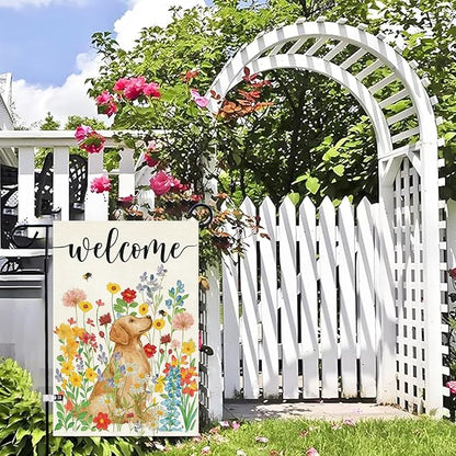 Baccessor Spring Summer Dog Garden Flag 12.5x18 Inch Double Sided Burlap,Floral Flowers Flag Farmhouse Holiday Front Yard Lawn Outdoor Outside Decoration