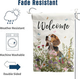 Floral Beagle Garden Flag Spring Summer House Flags 28 x 40 Double Sided Flower Dog Yard Flags for Outside Large Outdoor Welcome Flags