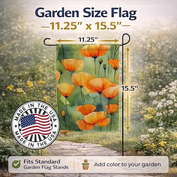 Caroline's Treasures California California Poppies in Watercolor Garden Flag Mailbox Flag Decorative Yard Flag Banner Outside Patio Artwork Yard Flower Beds, Garden Size, Multicolor