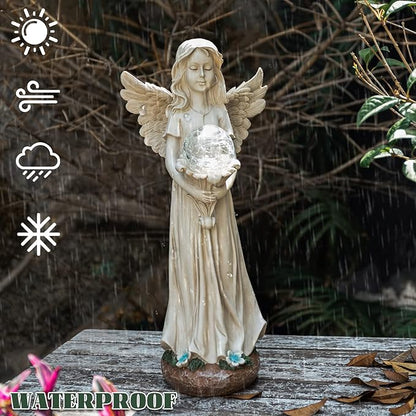 Angel Statue for Garden - 16.3 inches Guardian Solar Garden Statues with Solar Lights, Angel Figurines Gardening Gifts for Mom Grandma Lawn Outdoor Ornaments Figurines for Outdoor Decor