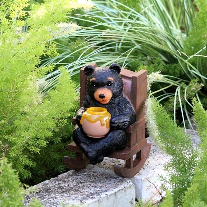 Solar Garden Statues Black Bear Decor Resin Bear Statues Outdoor with Solar Light Animal Figurine for Outside Yard Lawn and Patio Decorations Gardening Gifts for Women 3.5 * 5.5 * 6.25 Inch