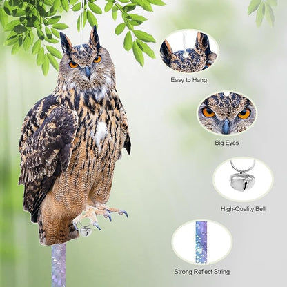 Owls to Keep Birds Away: 4 Pack Fake Owls with Reflective Tape for Garden Patio, Bird Scare Reflective Hanging Decoration to Keep Birds Pigeon from Windows Tree Garden