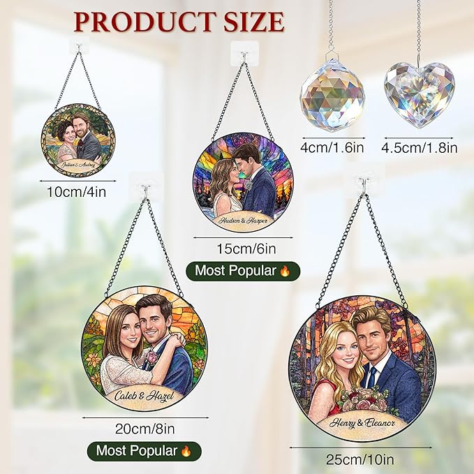 Personalized Stained Glass Windows Hanging, Her Him Picture Suncatcher Ornament, Custom Photo Gift, Birthday Wedding Boyfriend Girlfriend Couples Gifts
