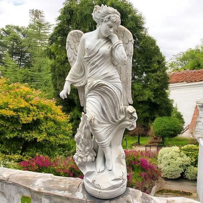 Zaer Ltd. 63" Tall Graceful Magnesium Angel Statue in Antique Grey Distressed Finish Antique Classical Design (Lillith)