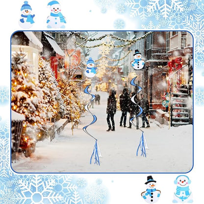 Beeveer 4 Pcs 51'' Snowman Wind Socks for Outdoor Winter Wind Spinners Winter Snowflake Spirals Streamers Hanging Nylon Fabric Snowman Windsock for Christmas Holiday Yard Balcony Outdoor Decorations
