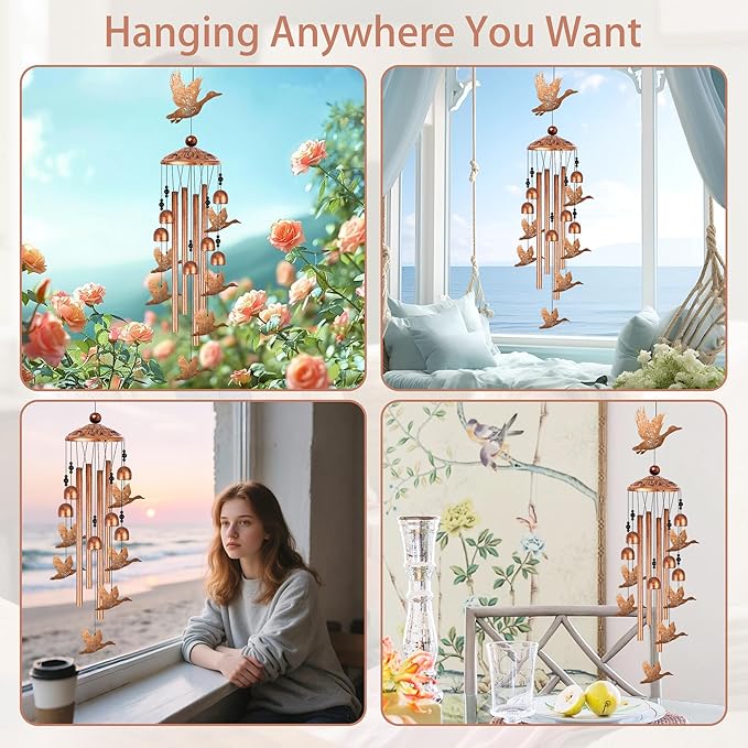 Duck Wind Chimes for Outside, Duck Gifts for Women Men Nature Lovers Metal Windchimes Outdoors, Flying Floral Bird Design Home Garden Patio Yard Decor