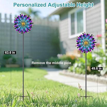 Metal Wind Spinner Outdoor - 63 inch Large Double Kinetic Art Garden Wind Sculpture & Spinners 360° Dual Direction Swivel Waterproof Windmill for Yard Patio Lawn Decoration