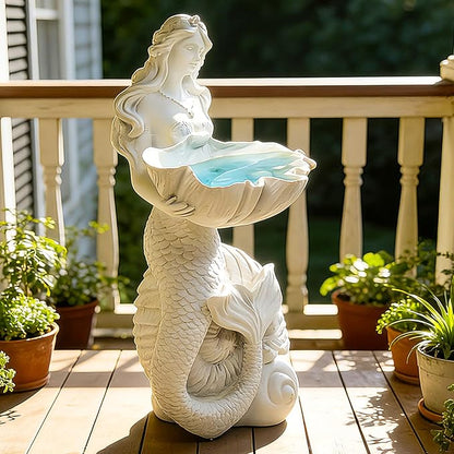Teaeeno Outdoor Mermaid Decor Garden Statues with Solar Lights,Art Mermaid Figurine,Mermaid Decor for Home,Solar Lawn Ornament,Animal Solar Outdoor (White)