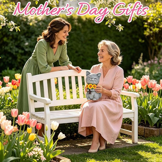 Solar Garden Statues Cat with Daisy and LED Lights Birthday Gifts for Women Mom Grandma Solar Outdoor Cat Decor for Outside,Outdoor Solar Lights for Yard, Garden and Patio, Unique Gift for Women
