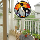 Stained Glass Window Hanging - Cute Penguin Suncatcher for Doors Garden Patio Sun Catchers Decor Christmas Mother's Day Birthday Teenager Gifts for Women Men Mom Nana Friend 7.8 in