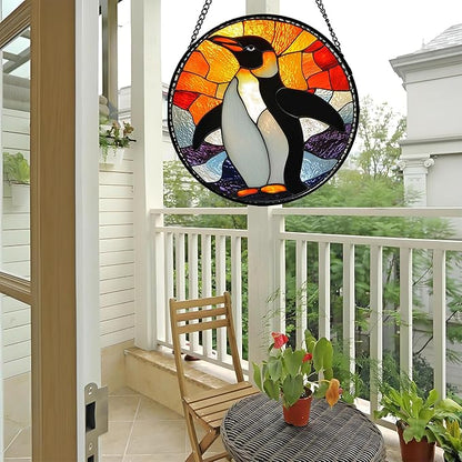 Stained Glass Window Hanging - Cute Penguin Suncatcher for Doors Garden Patio Sun Catchers Decor Christmas Mother's Day Birthday Teenager Gifts for Women Men Mom Nana Friend 7.8 in