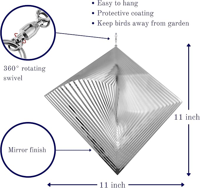 Wind Spinner Metal Garden Spinners Outdoor Garden Art for Backyard Outdoor Hanging Decor and Spinners for Yard and Garden Ornaments 3D Shape (Silver Diamond)