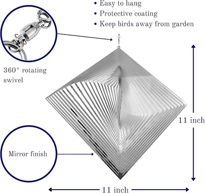 Wind Spinner Metal Garden Spinners Outdoor Garden Art for Backyard Outdoor Hanging Decor and Spinners for Yard and Garden Ornaments 3D Shape (Silver Diamond)