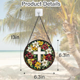 DASTOLL Stained Glass Window Hanging, Cross Flowers Sun Catchers Colorful Glass Panel Christianity Suncatcher Decor for Birthday for Women, Men, Wife, Aunt, and Mom 6.3 in