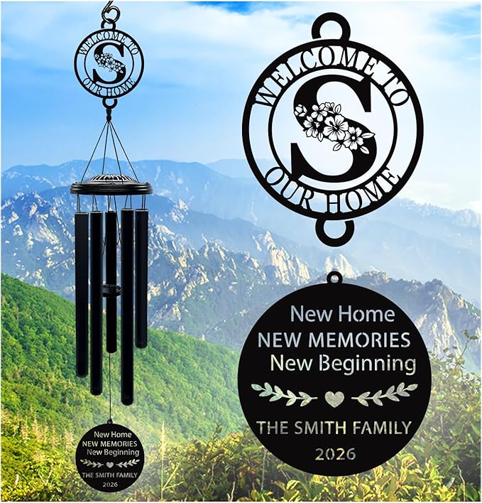 Personalized Housewarming Wind Chimes New Home Gift Custom House Warming Gifts for New Apartment Couple Outdoor Hanging Home Decor Decoration