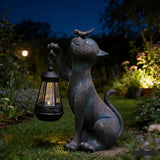 IVCOOLE Outdoor Cat Statues Solar Garden Decor : Cat Figurine with Bird Decor,Unique Garden Art for Porch Patio Balcony Yard Lawn Ornaments - Birthday Housewarming Gifts for Grandma Mom Women