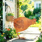 Metal Rooster Garden Decor for Outside, 12.6" Rusty Chicken Outdoor Decor for Patio Lawn Backyard, Decoration Yard Art Animal Ornaments Vintage Rustic Chicken Figurine Sculptures Statues