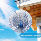 Wind Spinners Blue Peacock Feather Art 9.8 x 9.8 Inch Metal Wind Spinner Outdoor Garden Decor Elegant Bird Illustration Decorative Wind Spinners for Yard Patio