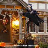 LarpGears Outdoor Halloween Skeleton Decorations, 7.8Ft Flying Rotated Skull Reaper Ghost Scarecrow Decorations for Garden, Porch, Yard