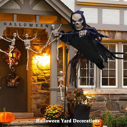 LarpGears Outdoor Halloween Skeleton Decorations, 7.8Ft Flying Rotated Skull Reaper Ghost Scarecrow Decorations for Garden, Porch, Yard
