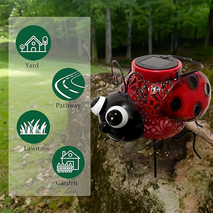 Teaeeno Ladybug Solar Lantern Pattern Light, Hanging Waterproof LED Solar Lights Outdoor Decorative,Sun-Powered Tabletop Lanterns,Metal Solar-Powered Lantern Outdoor
