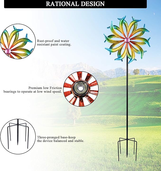 WONDER GARDEN Wind Spinner, 5 FT Kinetic Wind Sculpture Outdoor Clearance Metal Wind Spinners for Outdoor Yard Patio Lawn & Garden