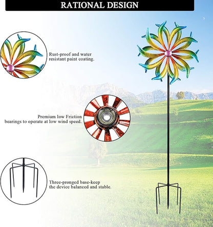 WONDER GARDEN Wind Spinner, 5 FT Kinetic Wind Sculpture Outdoor Clearance Metal Wind Spinners for Outdoor Yard Patio Lawn & Garden