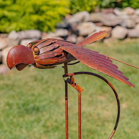 Flying Bird Metal Rocking Stakes in a Painted Rusty Finish (Seagull)