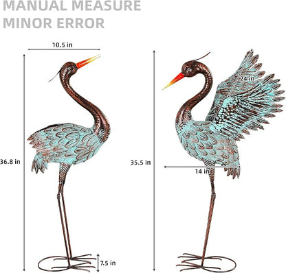 Extra-Large Metal Blue Heron Garden Statue, Handcrafted 36.8" Crane Decor Sculptures with Stable U-Ground Stakes, Backyard Decoration, Metal Garden Bird Animal Yard Art, Lawn Ornament Decor