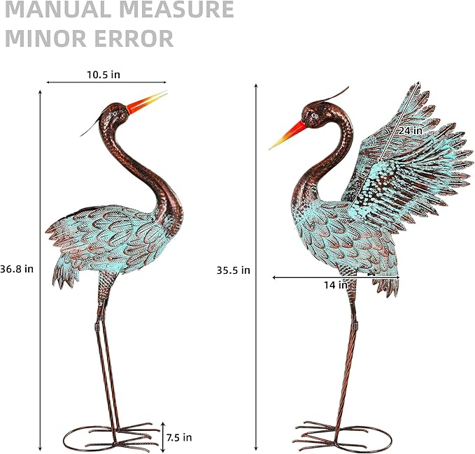 36.8" Extra-Large Blue Heron Decor, Handcrafted Metal Crane Statue with Stable U-Ground Stakes, Backyard Decoration, Metal Garden Bird Animal Yard Art, Lawn Ornament Decor