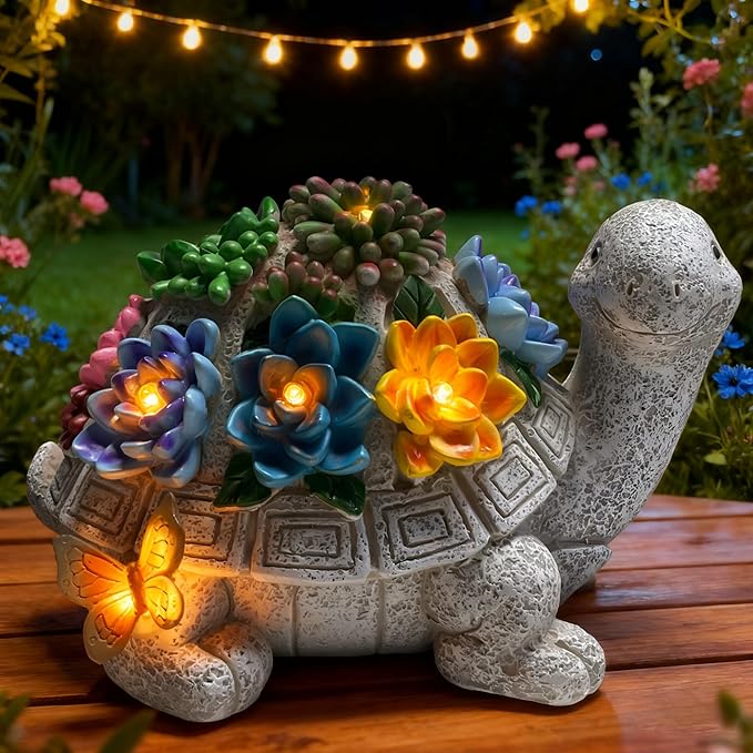 Solar Garden Outdoor Statues Turtle Figurine Lights - Yard Decorations for Patio,Balcony,Lawn Ornaments - Unique Housewarming and Birthdays Gifts for Mom Women