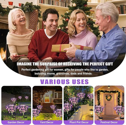 Solar Garden Lights Outdoor, 4 Pack Purple Lavender Solar Butterfly Lights Gardening Gifts for Women, Artificial Flower with Butterfly Purple Garden Decor for Lawn Patio-Warm White