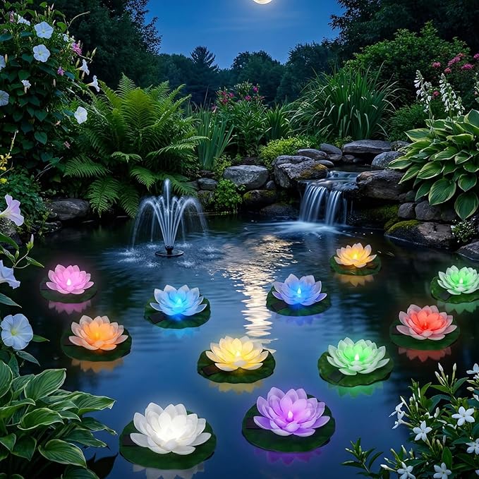 12 PCS Solar Powered Floating Lotus Lights - 7.09'' Waterproof Floating Flower Light, Solar Water Activated Colorful Pool Lotus Lamp for Garden Pond Wedding Anniversary Party Decor (Multicolor)