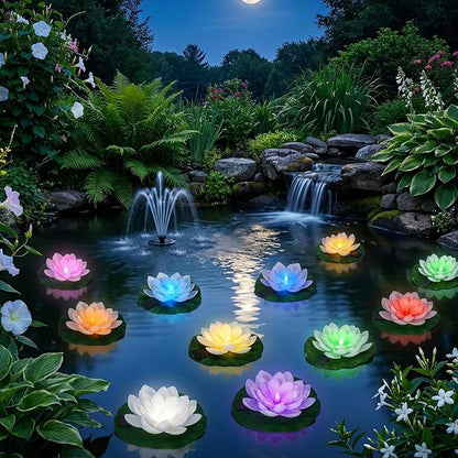 12 PCS Solar Powered Floating Lotus Lights - 7.09'' Waterproof Floating Flower Light, Solar Water Activated Colorful Pool Lotus Lamp for Garden Pond Wedding Anniversary Party Decor (Multicolor)